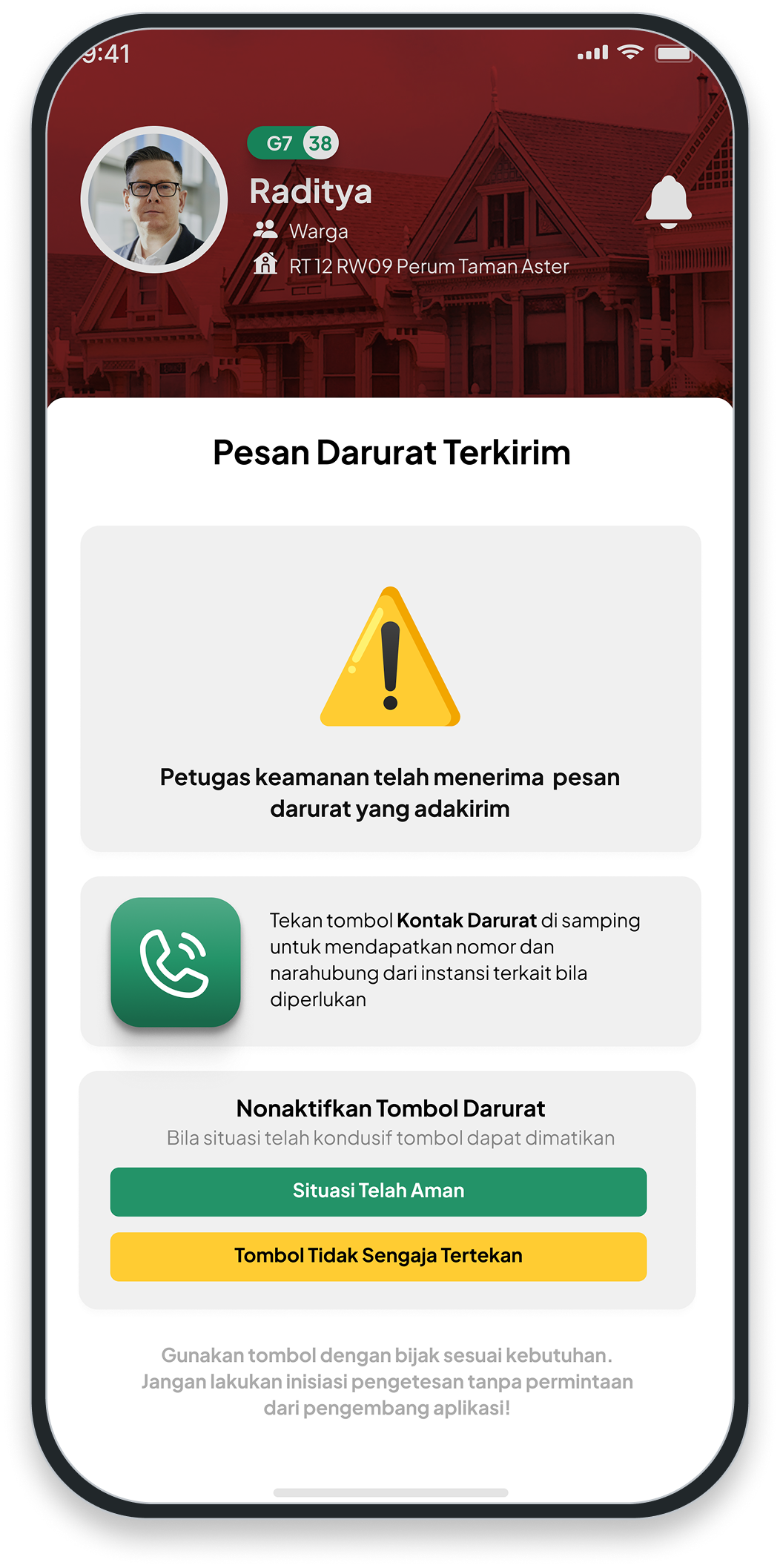 Mockup Pesan Darurat Terkirim
